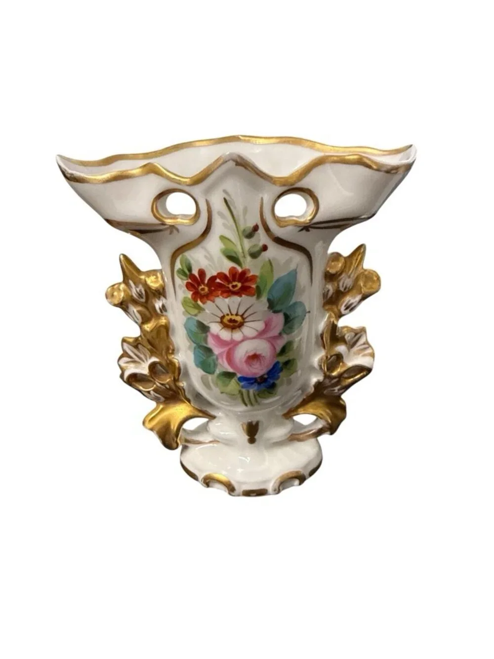 VTG Vista Allegra VA Portugal Porcelain Vases Pair Floral Gold Gilt Ornate 4.5